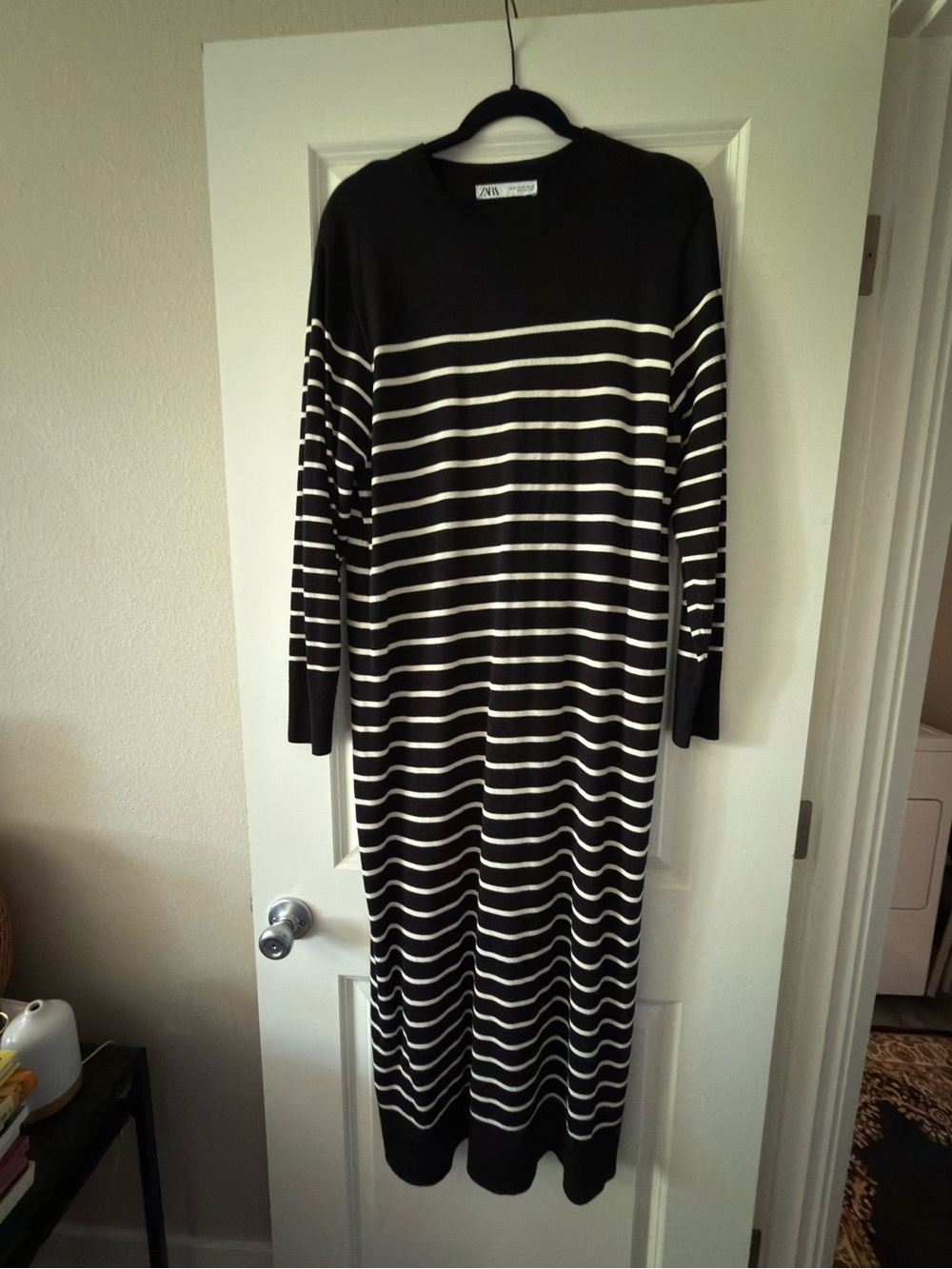 Zara Black and White Striped Knit Midi Dress